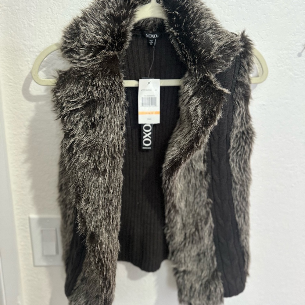 XOXO Black and Gray Faux Fur Vest